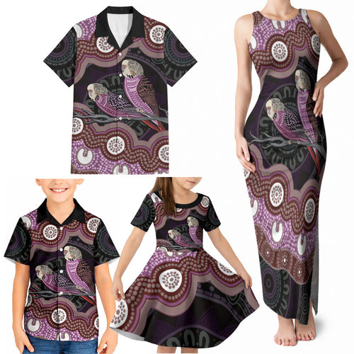 Purple Budgerigar Australia Indigenous Art Family Matching Tank Maxi Dress and Hawaiian Shirt