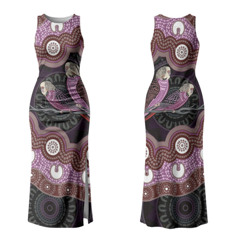 Purple Budgerigar Australia Indigenous Art Family Matching Tank Maxi Dress and Hawaiian Shirt