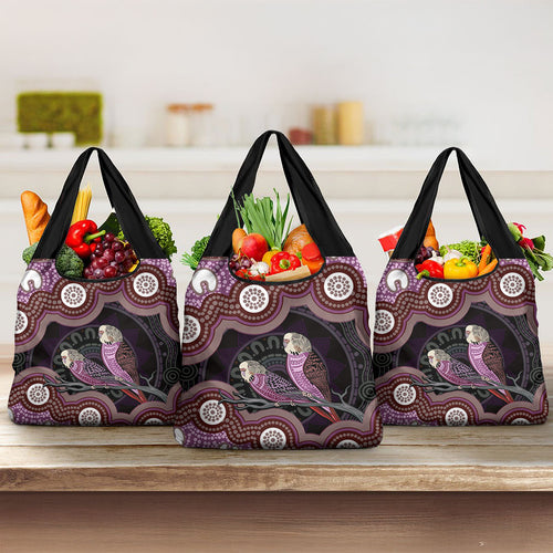 Purple Budgerigar Australia Indigenous Art Grocery Bag