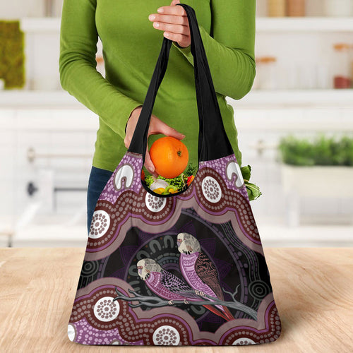 Purple Budgerigar Australia Indigenous Art Grocery Bag