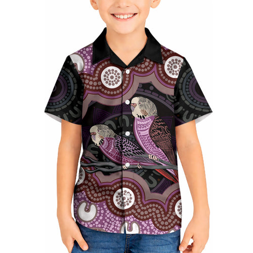 Purple Budgerigar Australia Indigenous Art Kid Hawaiian Shirt