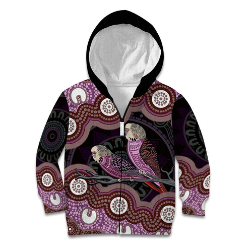 Purple Budgerigar Australia Indigenous Art Kid Hoodie
