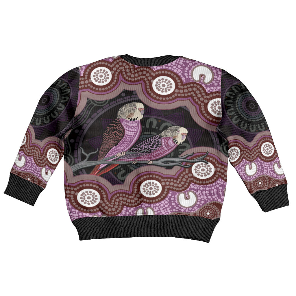 Purple Budgerigar Australia Indigenous Art Kid Ugly Christmas Sweater