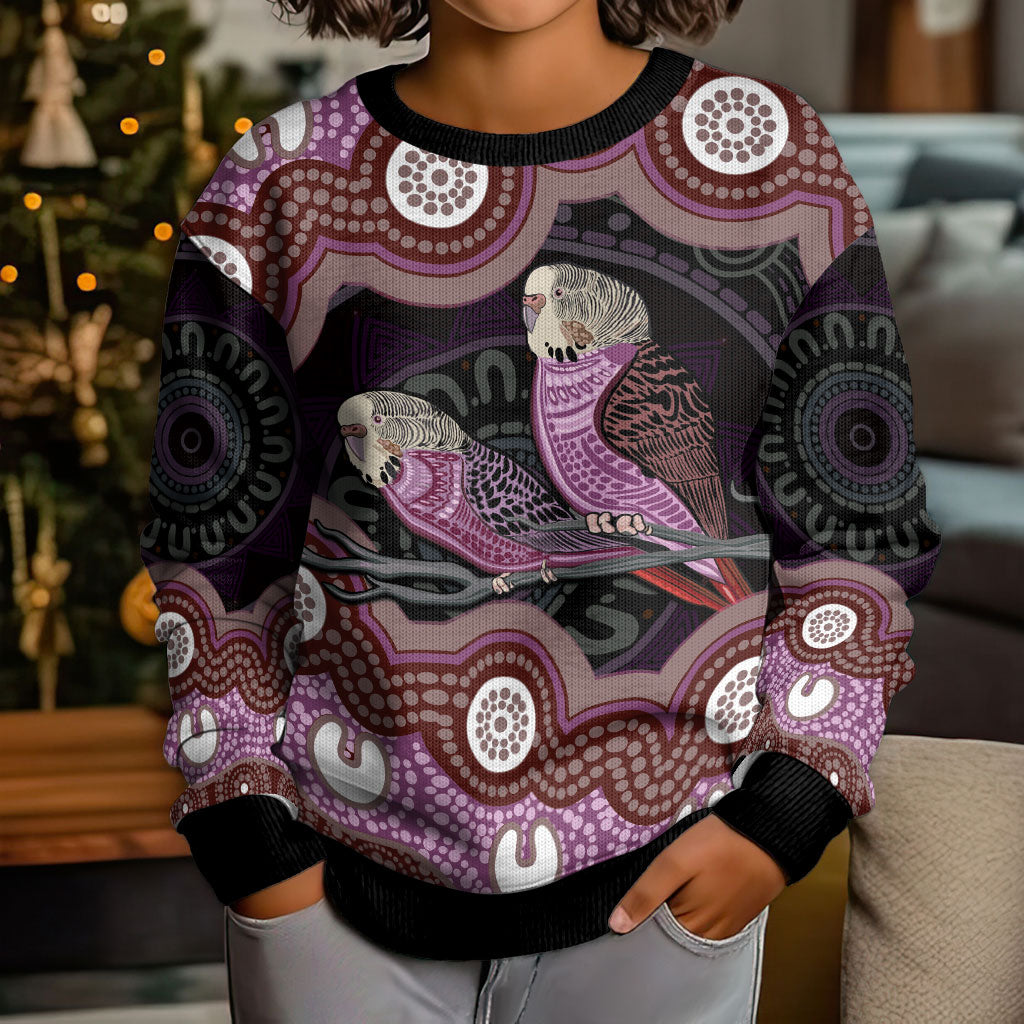 Purple Budgerigar Australia Indigenous Art Kid Ugly Christmas Sweater