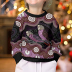 Purple Budgerigar Australia Indigenous Art Kid Ugly Christmas Sweater