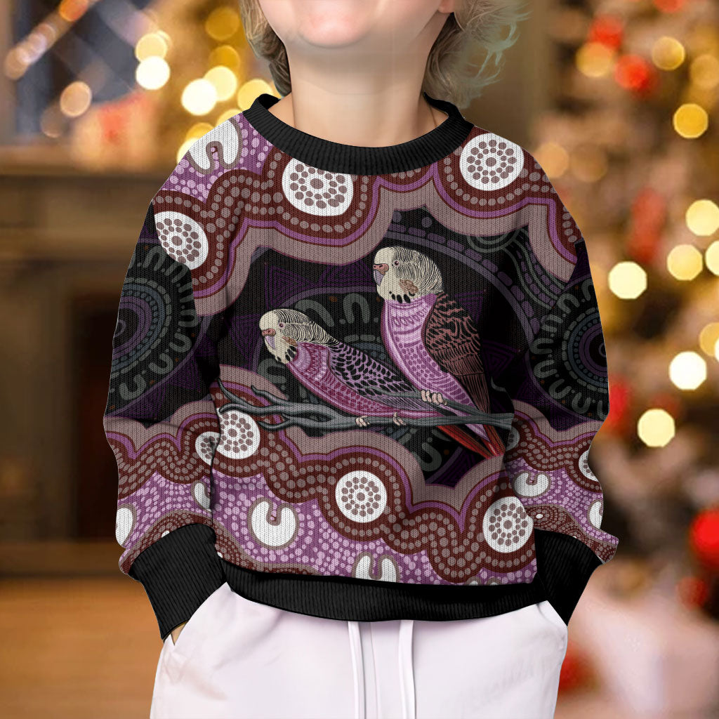 Purple Budgerigar Australia Indigenous Art Kid Ugly Christmas Sweater