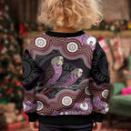 Purple Budgerigar Australia Indigenous Art Kid Ugly Christmas Sweater