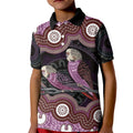 Purple Budgerigar Australia Indigenous Art Kid Polo Shirt