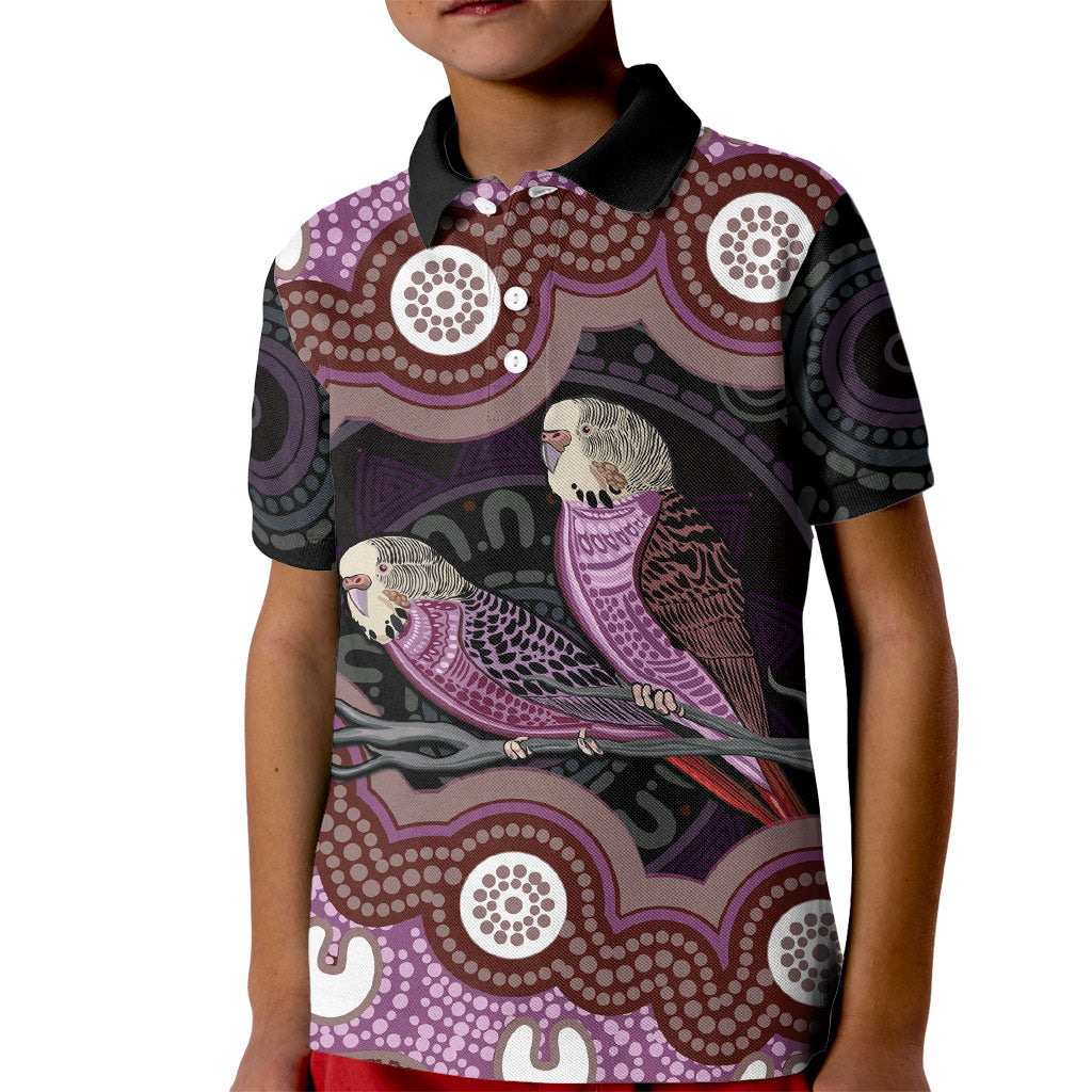 Purple Budgerigar Australia Indigenous Art Kid Polo Shirt