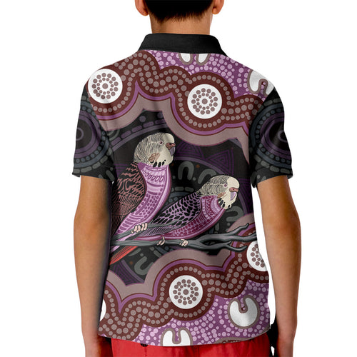 Purple Budgerigar Australia Indigenous Art Kid Polo Shirt