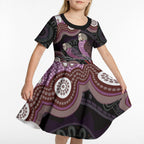 Purple Budgerigar Australia Indigenous Art Kid Short Sleeve Dress