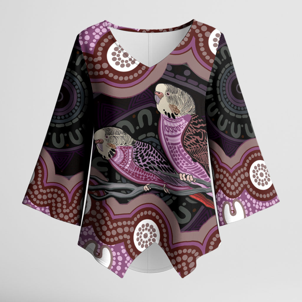 Purple Budgerigar Australia Indigenous Art Kimono Sleeve Blouse