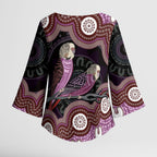 Purple Budgerigar Australia Indigenous Art Kimono Sleeve Blouse