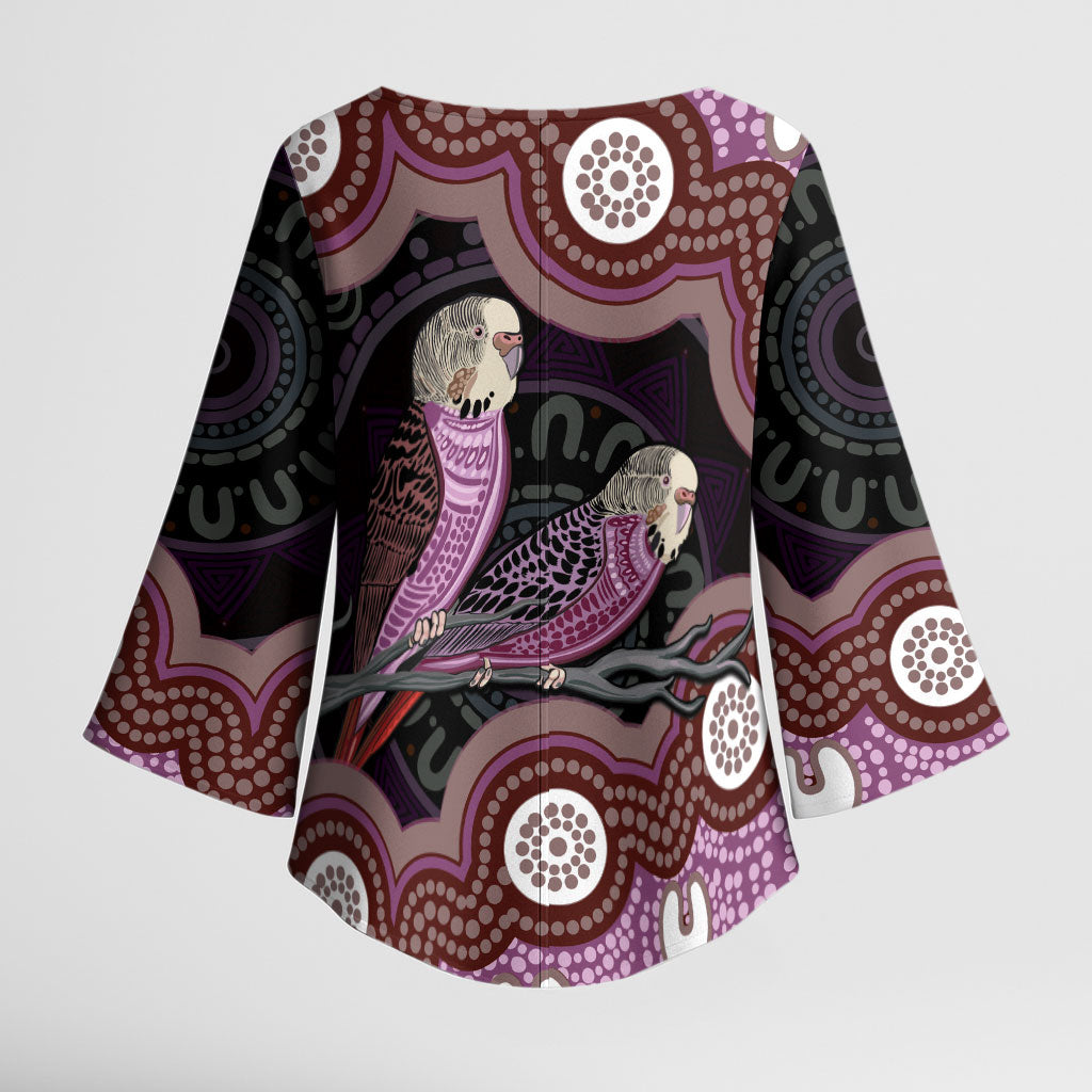 Purple Budgerigar Australia Indigenous Art Kimono Sleeve Blouse