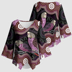 Purple Budgerigar Australia Indigenous Art Kimono Sleeve Blouse