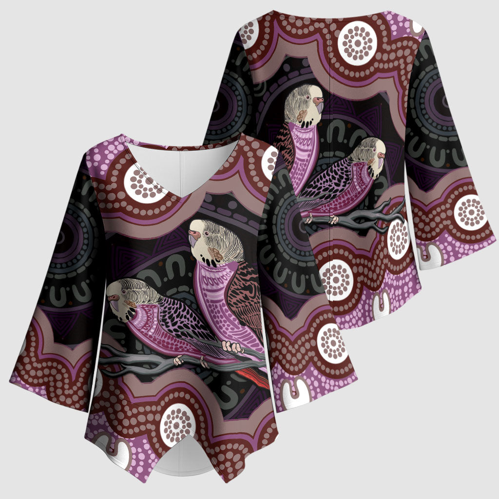 Purple Budgerigar Australia Indigenous Art Kimono Sleeve Blouse