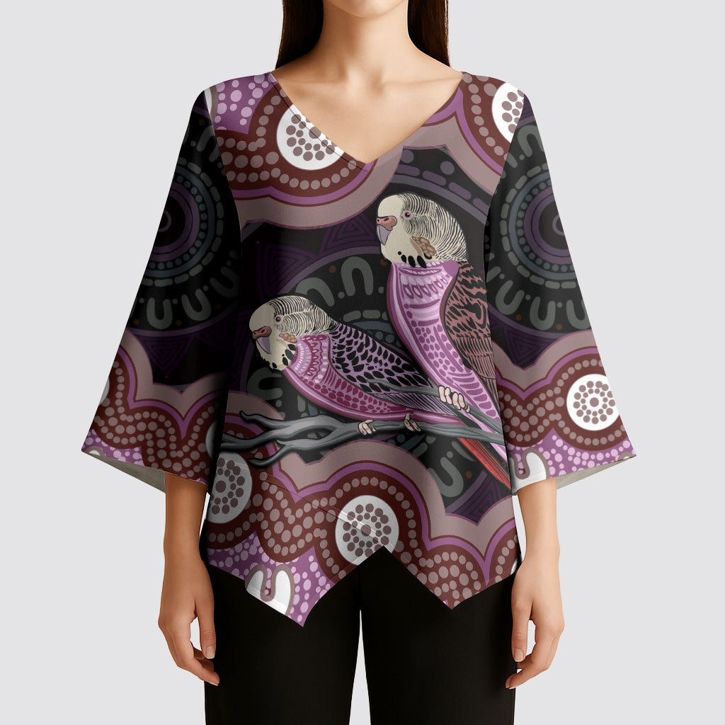 Purple Budgerigar Australia Indigenous Art Kimono Sleeve Blouse