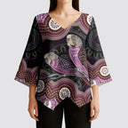 Purple Budgerigar Australia Indigenous Art Kimono Sleeve Blouse