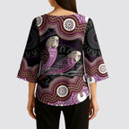 Purple Budgerigar Australia Indigenous Art Kimono Sleeve Blouse
