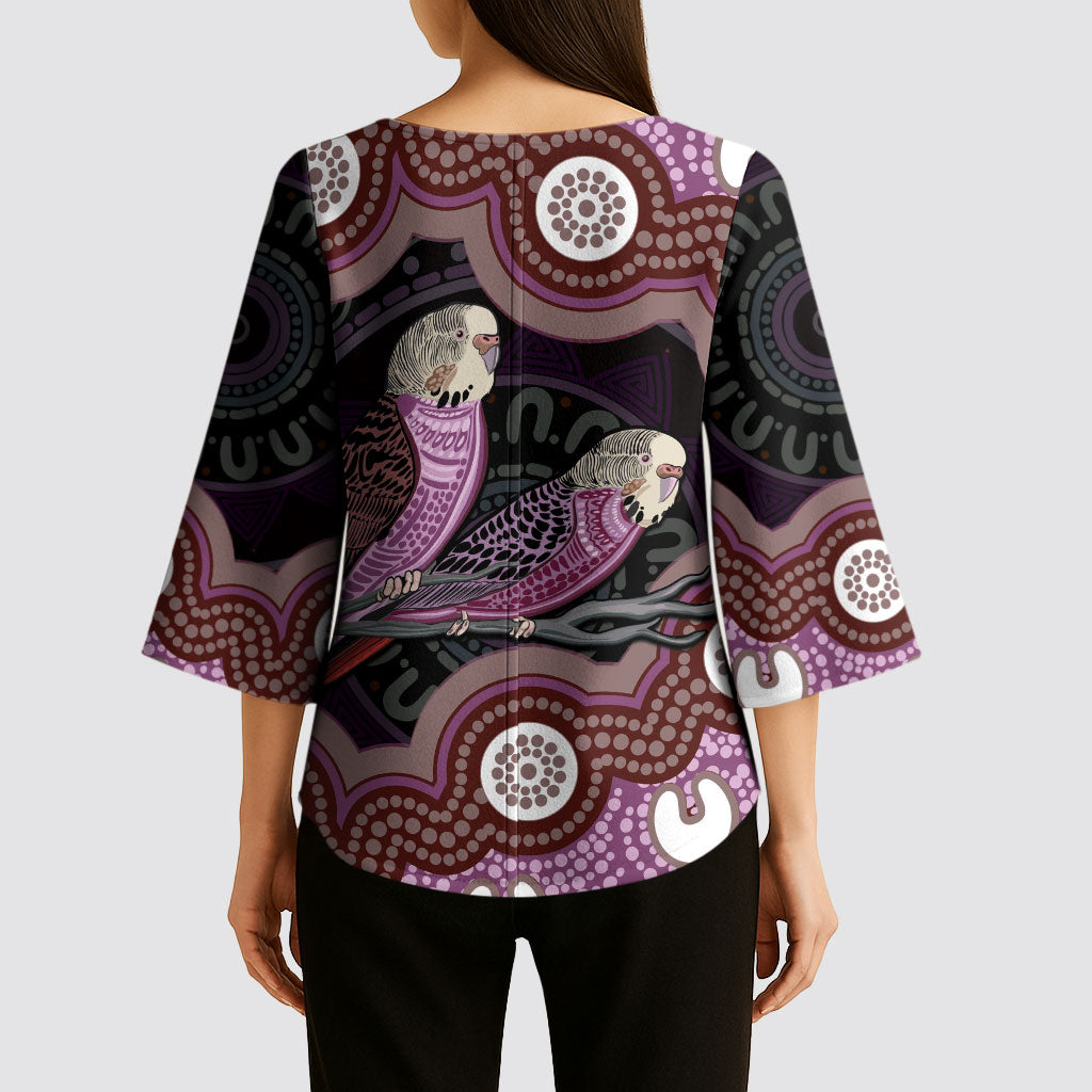 Purple Budgerigar Australia Indigenous Art Kimono Sleeve Blouse