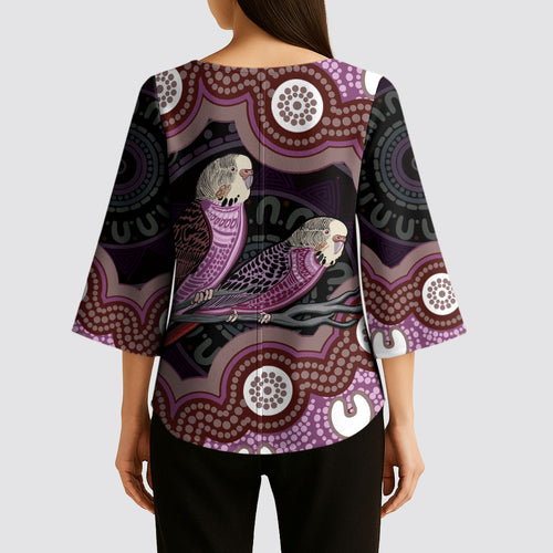 Purple Budgerigar Australia Indigenous Art Kimono Sleeve Blouse