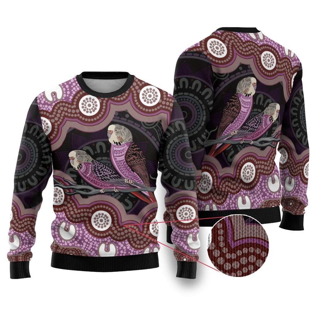 Purple Budgerigar Australia Indigenous Art Ugly Christmas Sweater