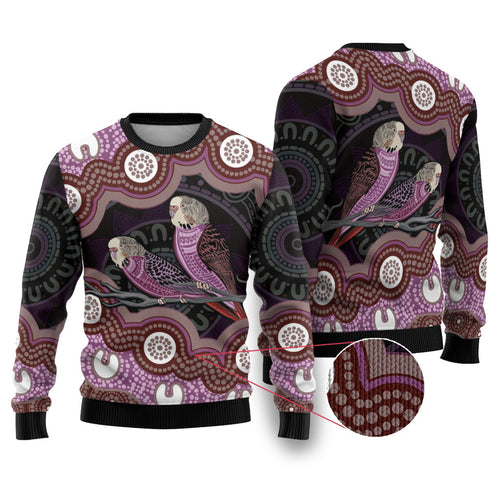 Purple Budgerigar Australia Indigenous Art Ugly Christmas Sweater