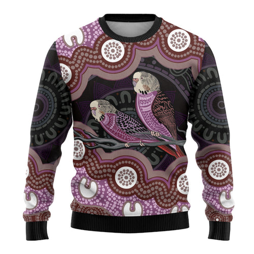 Purple Budgerigar Australia Indigenous Art Ugly Christmas Sweater