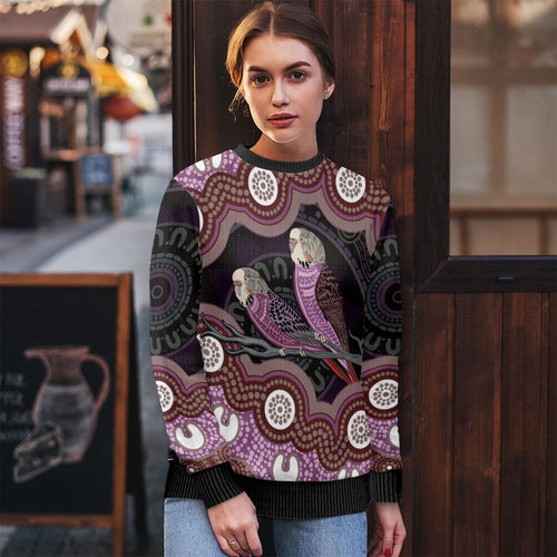 Purple Budgerigar Australia Indigenous Art Ugly Christmas Sweater