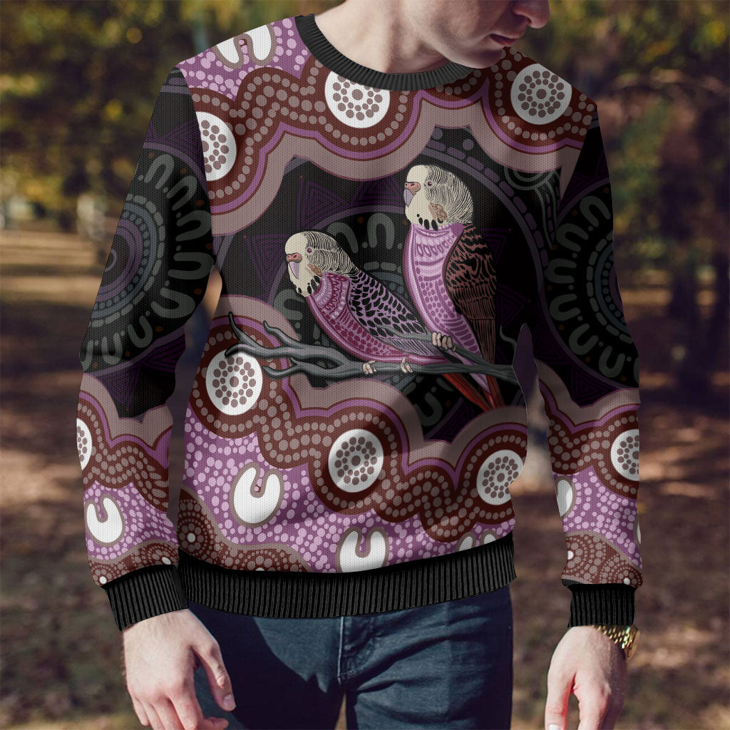 Purple Budgerigar Australia Indigenous Art Ugly Christmas Sweater