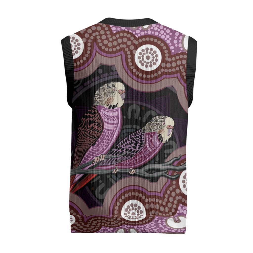 Purple Budgerigar Australia Indigenous Art Christmas Knitted V-Neck Vest