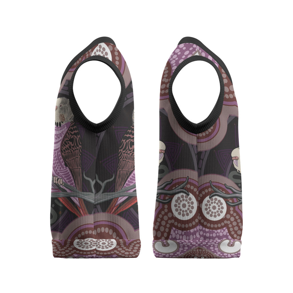 Purple Budgerigar Australia Indigenous Art Christmas Knitted V-Neck Vest