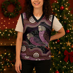 Purple Budgerigar Australia Indigenous Art Christmas Knitted V-Neck Vest