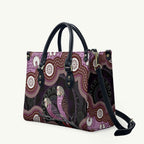 Purple Budgerigar Australia Indigenous Art Leather Bag