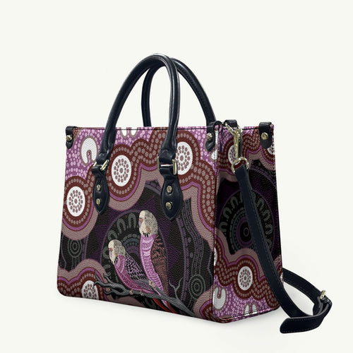 Purple Budgerigar Australia Indigenous Art Leather Bag