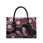 Purple Budgerigar Australia Indigenous Art Leather Bag