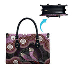 Purple Budgerigar Australia Indigenous Art Leather Bag