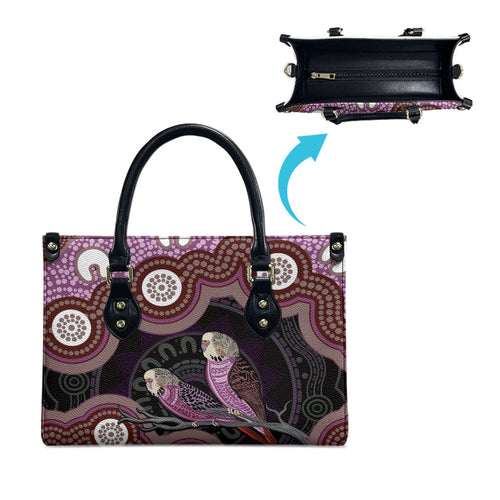 Purple Budgerigar Australia Indigenous Art Leather Bag