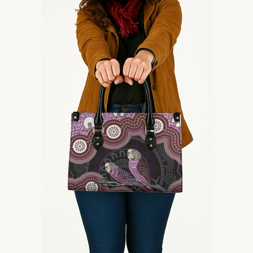 Purple Budgerigar Australia Indigenous Art Leather Bag