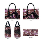 Purple Budgerigar Australia Indigenous Art Leather Bag
