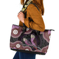 Purple Budgerigar Australia Indigenous Art Leather Tote Bag