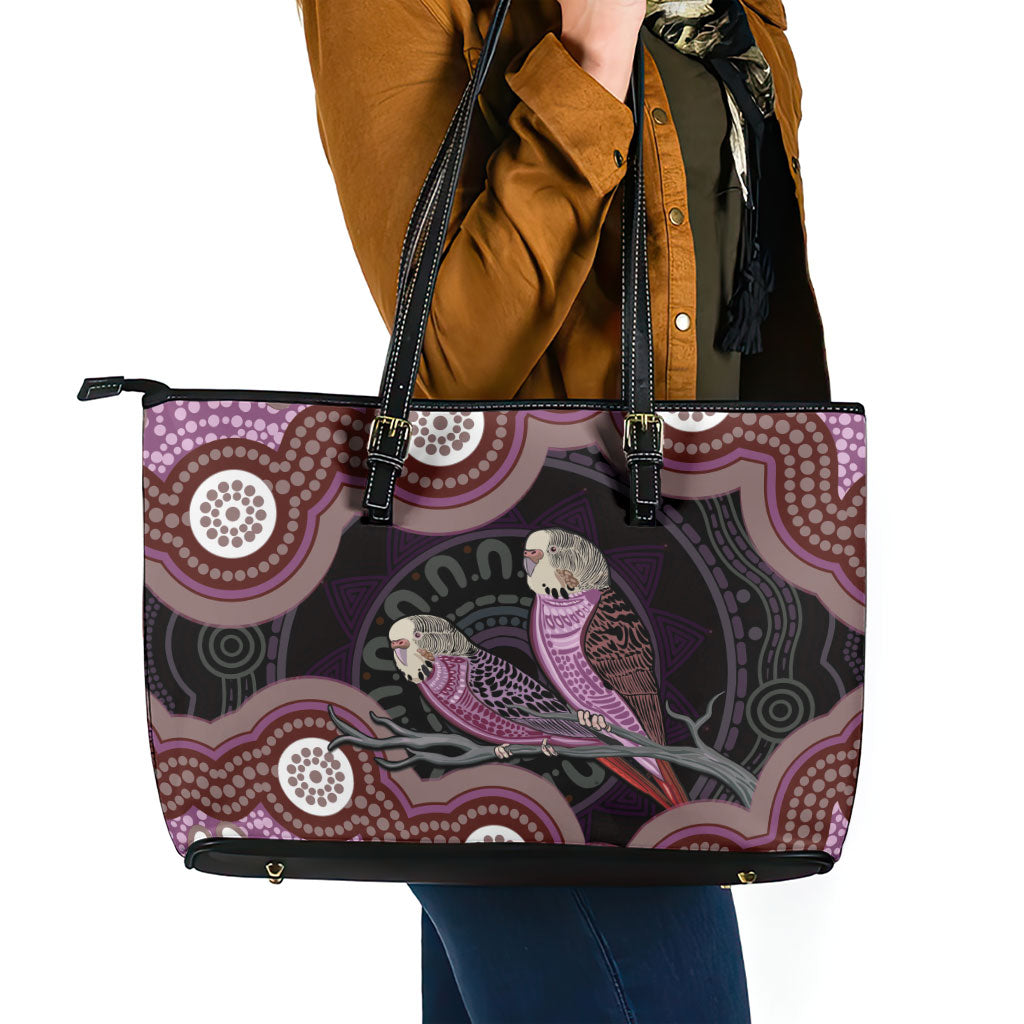 Purple Budgerigar Australia Indigenous Art Leather Tote Bag