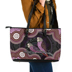 Purple Budgerigar Australia Indigenous Art Leather Tote Bag