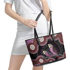 Purple Budgerigar Australia Indigenous Art Leather Tote Bag