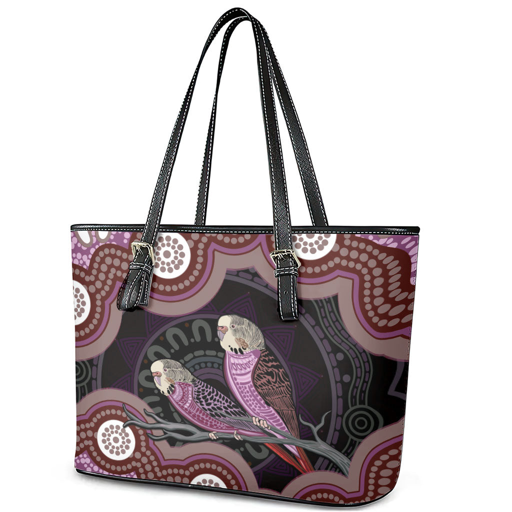 Purple Budgerigar Australia Indigenous Art Leather Tote Bag