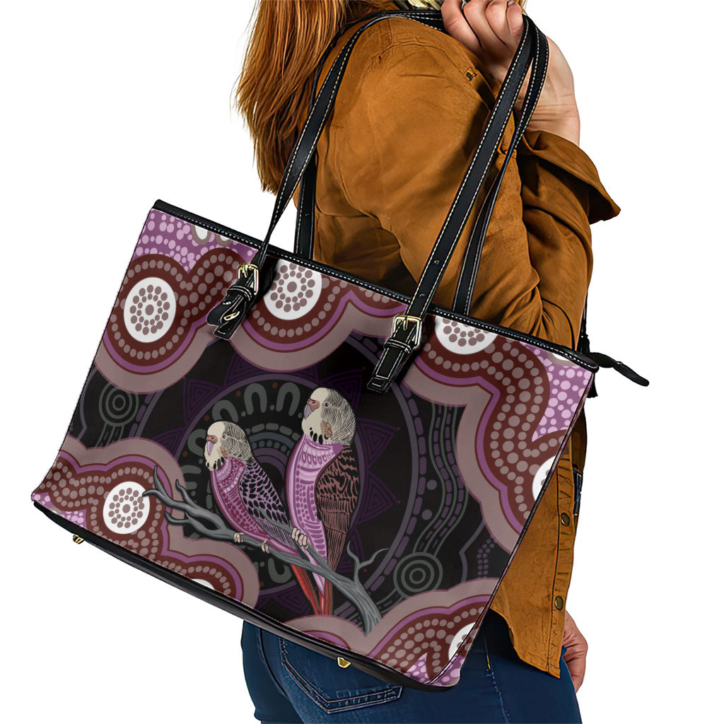 Purple Budgerigar Australia Indigenous Art Leather Tote Bag