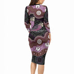 Purple Budgerigar Australia Indigenous Art Long Sleeve Bodycon Dress