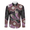 Purple Budgerigar Australia Indigenous Art Long Sleeve Button Shirt