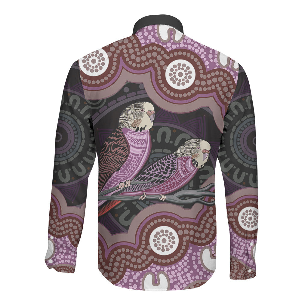 Purple Budgerigar Australia Indigenous Art Long Sleeve Button Shirt