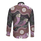 Purple Budgerigar Australia Indigenous Art Long Sleeve Button Shirt